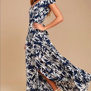 Navy tropical wrap dress By Society Amuse